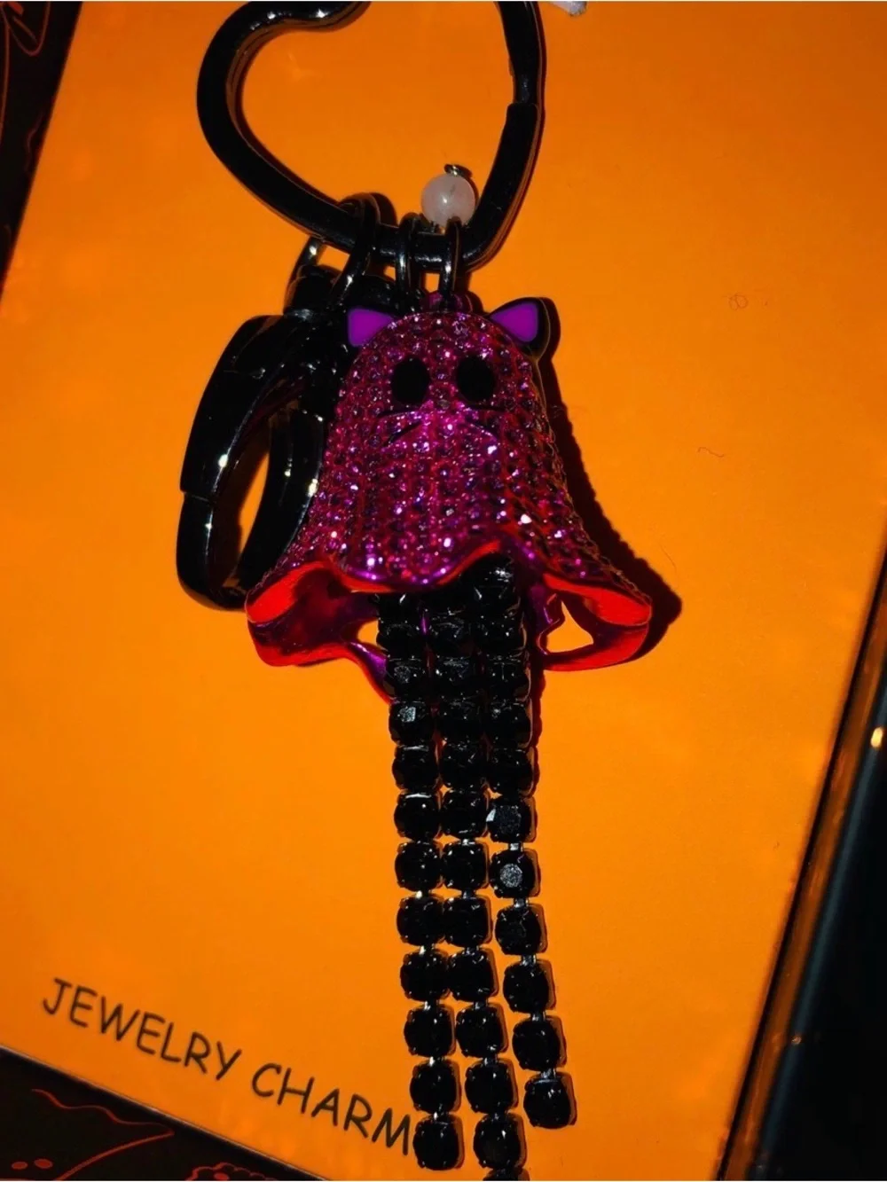 BETSEY JOHNSON Halloween Ghost Kitty Cat Metallic Pink Bag Charm & Keychain NWT